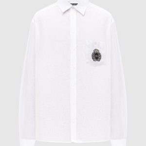 White linen shirt with heraldic applique Dolce&Gabbana
