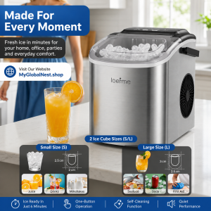 LOEFME Portable Mini Fully Automatic Bullet Shaped Ice Maker 12kg/24h 6 Minutes/9pcs Ice Cubes W/ Scoop Professional Ice Machine