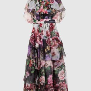 Floral printed silk maxi dress with frills Dolce&Gabbana