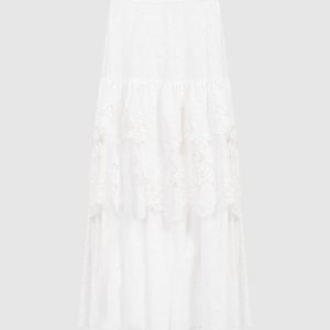 White BELLI maxi skirt in broderie embroidery with frills Max & Co