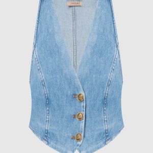Blue denim vest with logo Twinset