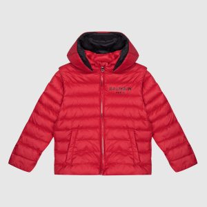 Children's red down jacket with logo print Balmain