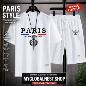2025 Waffle Men's Casual T-shirt and Shorts Set in Paris France Men's 2-Piece Summer Sportswear Loose Sandal T-shirt Set