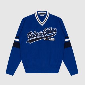 Children's blue striped jumper with a logo patch Dolce&Gabbana