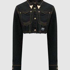 Black denim jacket with logo Versace Jeans Couture