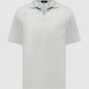 Green melange polo shirt with linen Sease