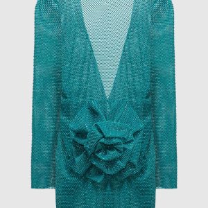 Blue crystal mini dress with flower appliqué Santa Brands