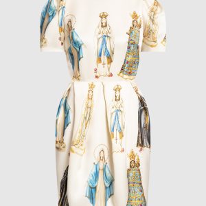 Beige Madonne print silk dress Dolce&Gabbana