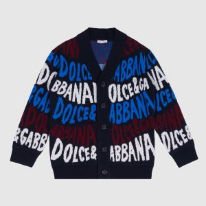 Baby's blue wool cardigan with a logo pattern Dolce&Gabbana