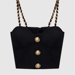 Black wool bustier top Balmain