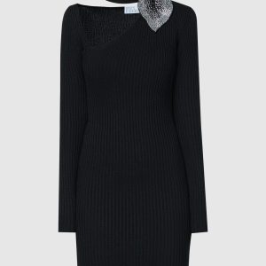 Black dress with appliqué with crystals Giuseppe Di Morabito Milano