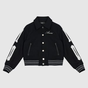 Children's black BONES wool jacket with logo embroidery AMIRI