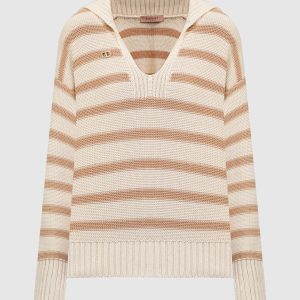 Beige striped pullover with a brooch Twinset