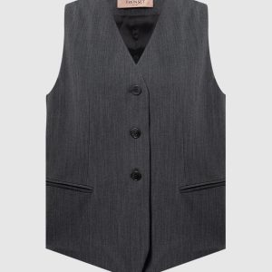 Gray wool vest with metallic Oval T logo Twinset