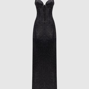 Black bustier maxi dress with crystals Giuseppe Di Morabito Milano