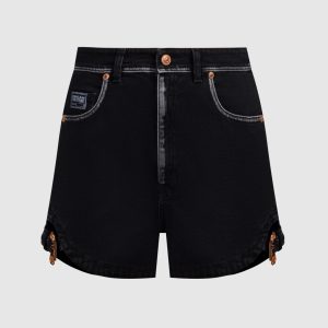 Black denim shorts with logo patch Versace Jeans Couture