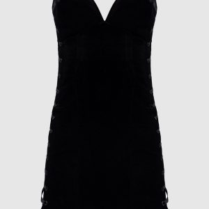 Black velvet lace-up bustier dress Santa Brands
