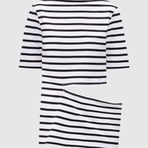 White striped t-shirt with slit Y`S Yamamoto