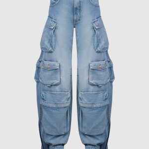 Blue cargo jeans with curved necklines The Attico