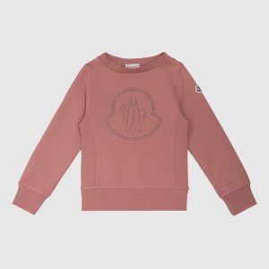 Baby pink sweatshirt with crystal logo emblem Moncler ENFANT