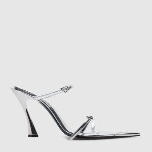 Silver leather mules with metallic trim Thierry Mugler