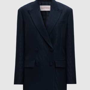 Blue double-breasted jacket made of wool and silk in the TOILE ICONOGRAPHE pattern Valentino