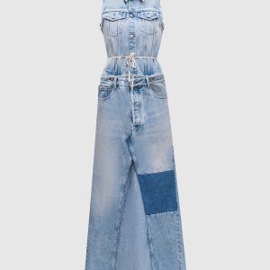 Blue denim maxi dress with double construction Maison Margiela MM6