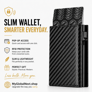 Men's Wallet with Zipper Coin Purse Automatic Pop-up Metal Credit Card Holder Minimalist RFID Blocking Business Card Wallet Idea
