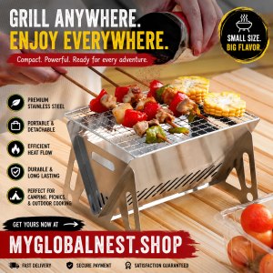 Portable Folding BBQ Grill for 1-2 People - Mini Charcoal Grill for Camping, Compact Stainless Steel Fire Pit with (8.2X5.5 IN)