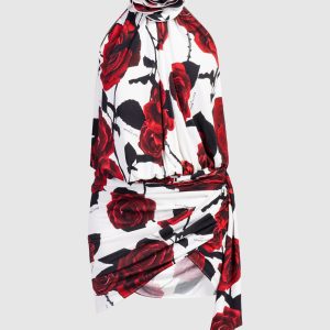 White mini dress in floral print Balmain