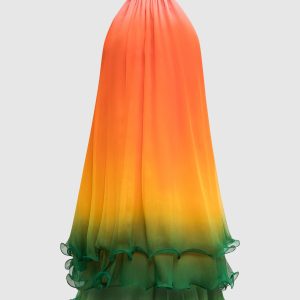 Rainbow Gradient orange silk dress Casablanca