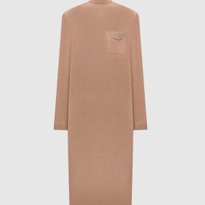 Beige wool, silk and cashmere dress with monil chain Peserico