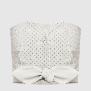 Gray top with Swarovski crystals Philosophy di Lorenzo Serafini