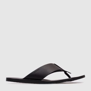 BASTIAN black leather flip-flops with logo Stuart Weitzman