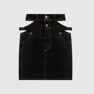 Black denim skirt with V-Emblem logo Versace Jeans Couture