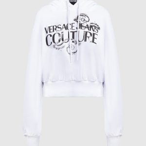 White logo print hoodie Versace Jeans Couture