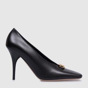 Black leather boat shoes with VLogo logo Valentino