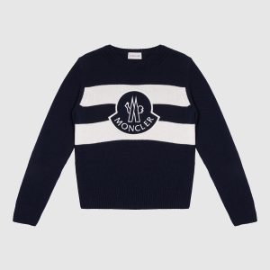 Children's blue wool jumper with logo embroidery Moncler ENFANT