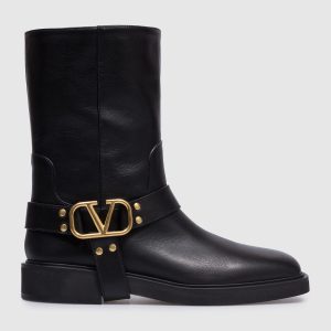 Black leather boots with VLogo Signature logo Valentino