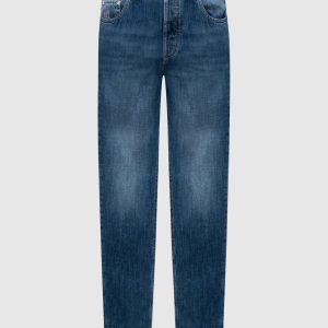 Blue jeans with leather logo patch Brunello Cucinelli