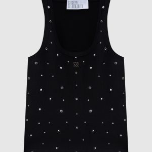Black ribbed top with crystals Giuseppe Di Morabito Milano