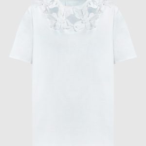 White t-shirt with Hibiscus floral appliqué Valentino
