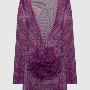 Purple mini dress with crystals and appliqué in the form of a flower Santa Brands