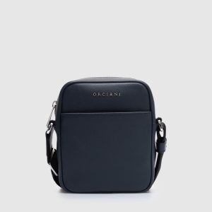 Blue leather bag with logo Orciani
