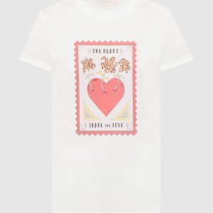 White t-shirt with Red Heart print Twinset