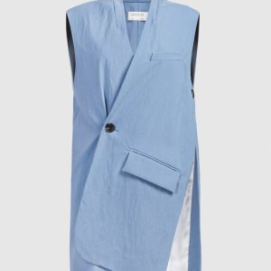 Blue asymmetric waistcoat with a reaper effect Gauchere
