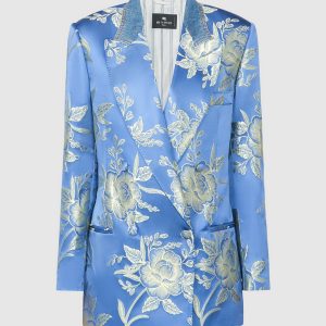 Blue double-breasted jacket in a jacquard pattern Etro