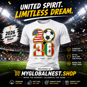 2026 USA Canada Mexico Soccer Summer Cotton T-Shirt Flag Graphic Tee, Perfect Gift for North American Football Fans & Supporters