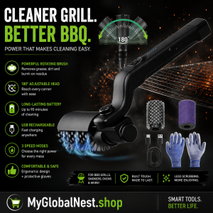 BBQ Grill Brush 3-Speed Settings Electric Grill Brush,180° Adjustable Head,90 Mins Grill Cleaner for Outdoor Griddles Smokers