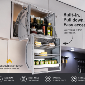 Pull Down Elevator, Kitchen Storage Rack, Refrigerator Top Cabinet, Dual Body Lifting Basket, Double-layer Hanging Cabinet